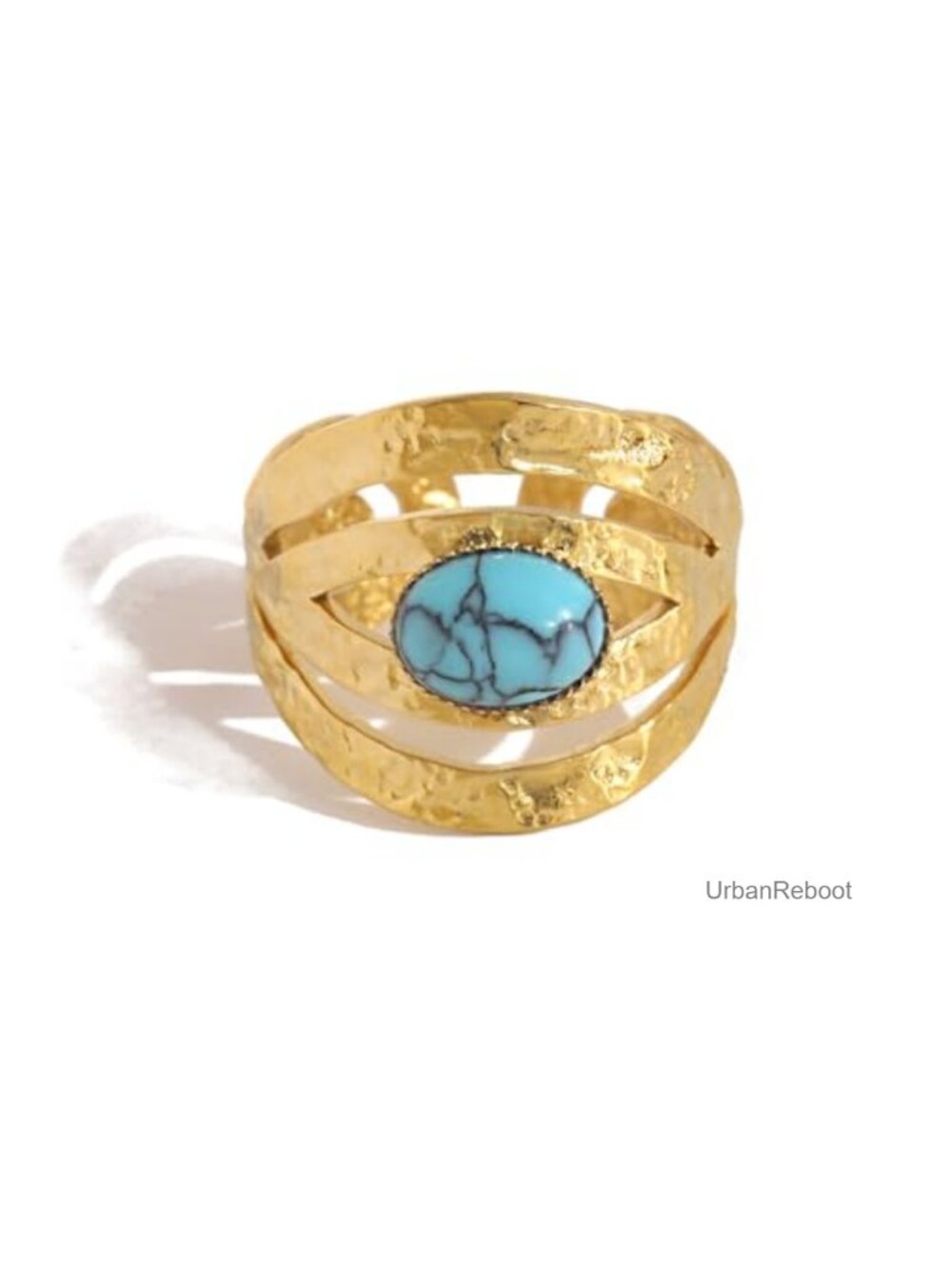 Boho Gold Plated Stainless Steel Turquoise Chunky Open Ring Size 8